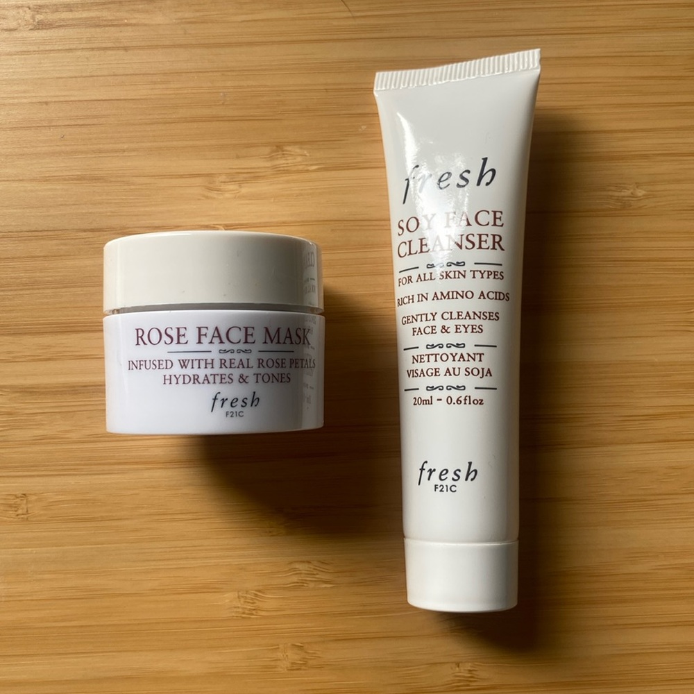 Fresh Rose Face Mask and Soy Face Cleanser travel size 0.5 oz 0.6 oz 15 ml 20 ml